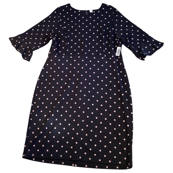 Old Navy Black Gray Polka Dot Ponte Sheath Bell Ruffle Half Sleeve Dress XXL NEW - Picture 1 of 13
